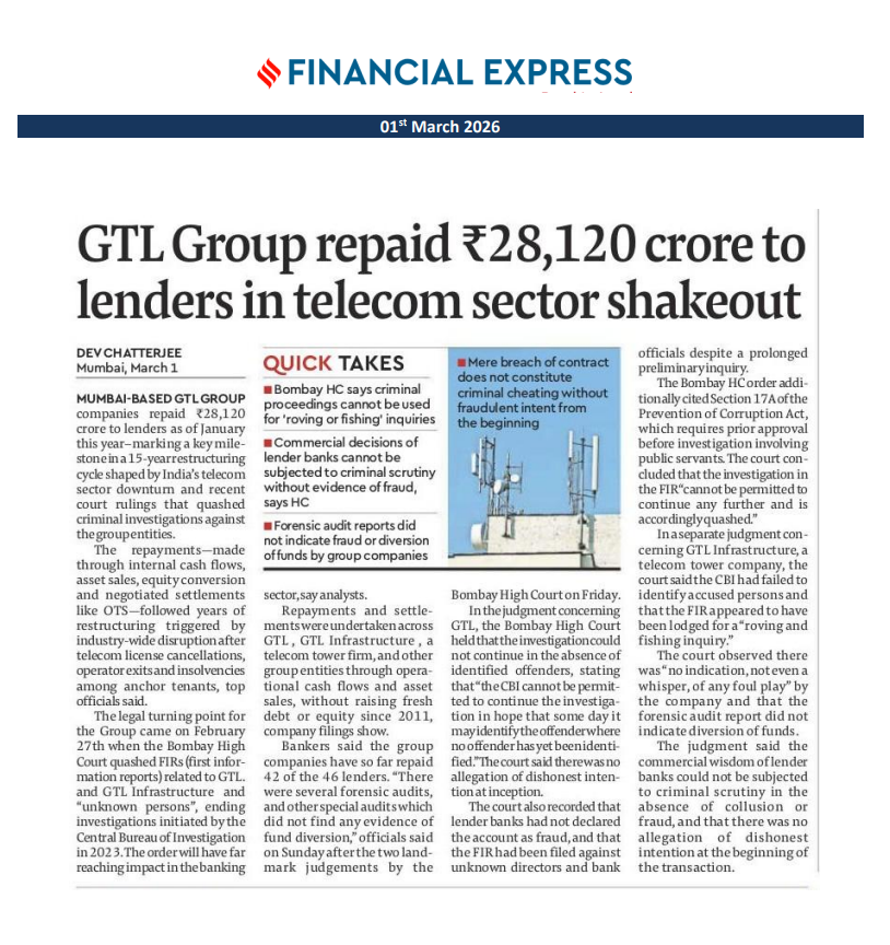 GTL Group repaid Rs. 28,120 crore to lenders in telecom sector shakeout
