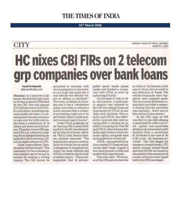 HC nixes CBI FIRs on 2 telecom grp companies over bank loans